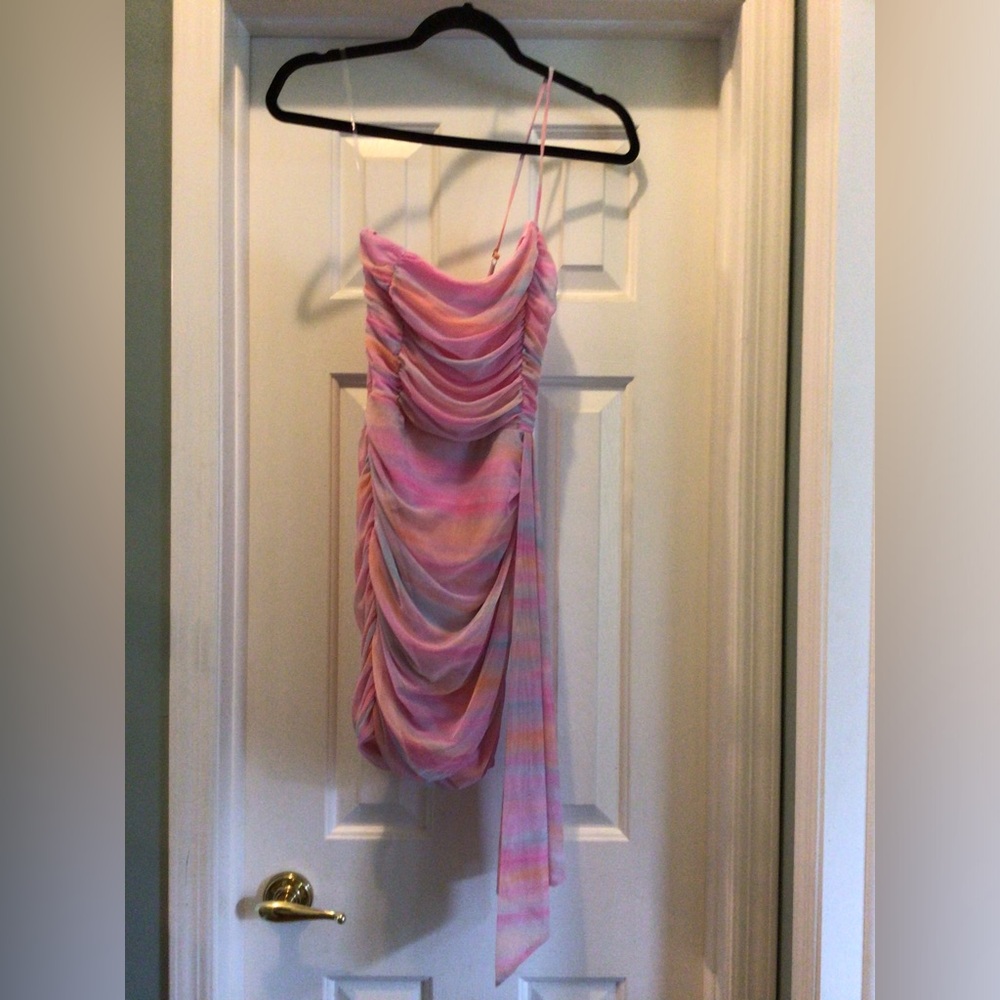 Pink and Orange Ruched Dress